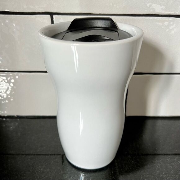 STARBUCKS Ceramic Travel Mug Tumbler White Black - Picture 2 of 7